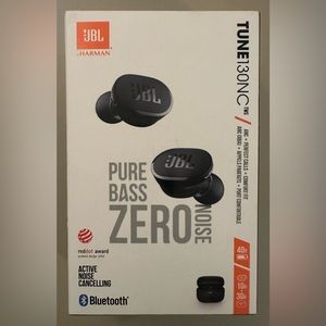 JBL JBLT130NCTWSBAM Tune 130NC Wireless Noise Cancelling Black Earbuds.